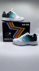 Gold Pro M18 Cricket Gripper Shoes White and Blue