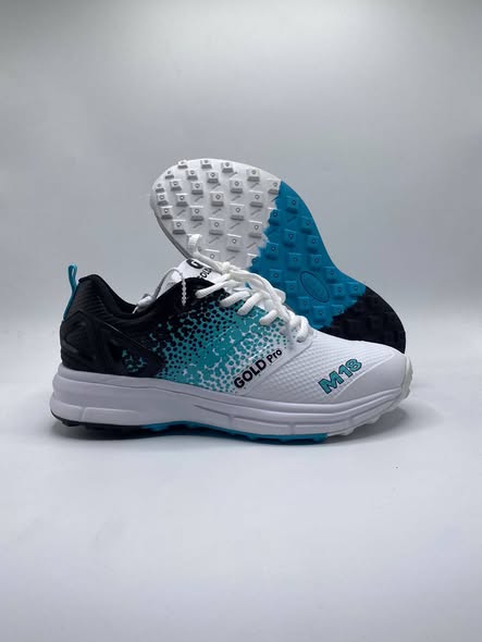 Gold Pro M18 Cricket Gripper Shoes White and Blue