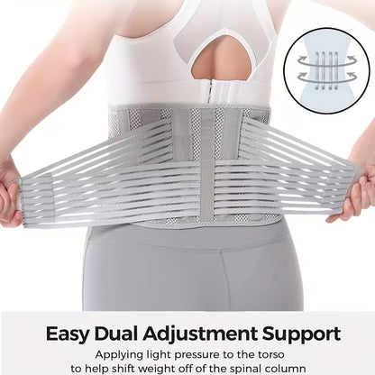 Breathable Mesh Lumbar Support Belt with Dual Adjustable Straps Lower Back Brace for Men and Women