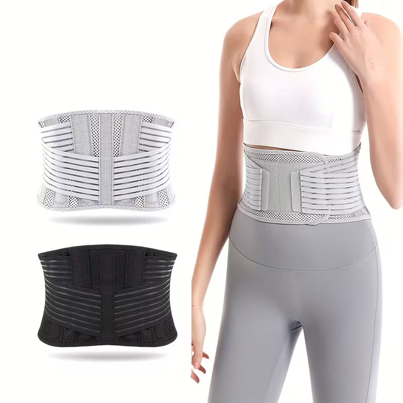 Breathable Mesh Lumbar Support Belt with Dual Adjustable Straps Lower Back Brace for Men and Women
