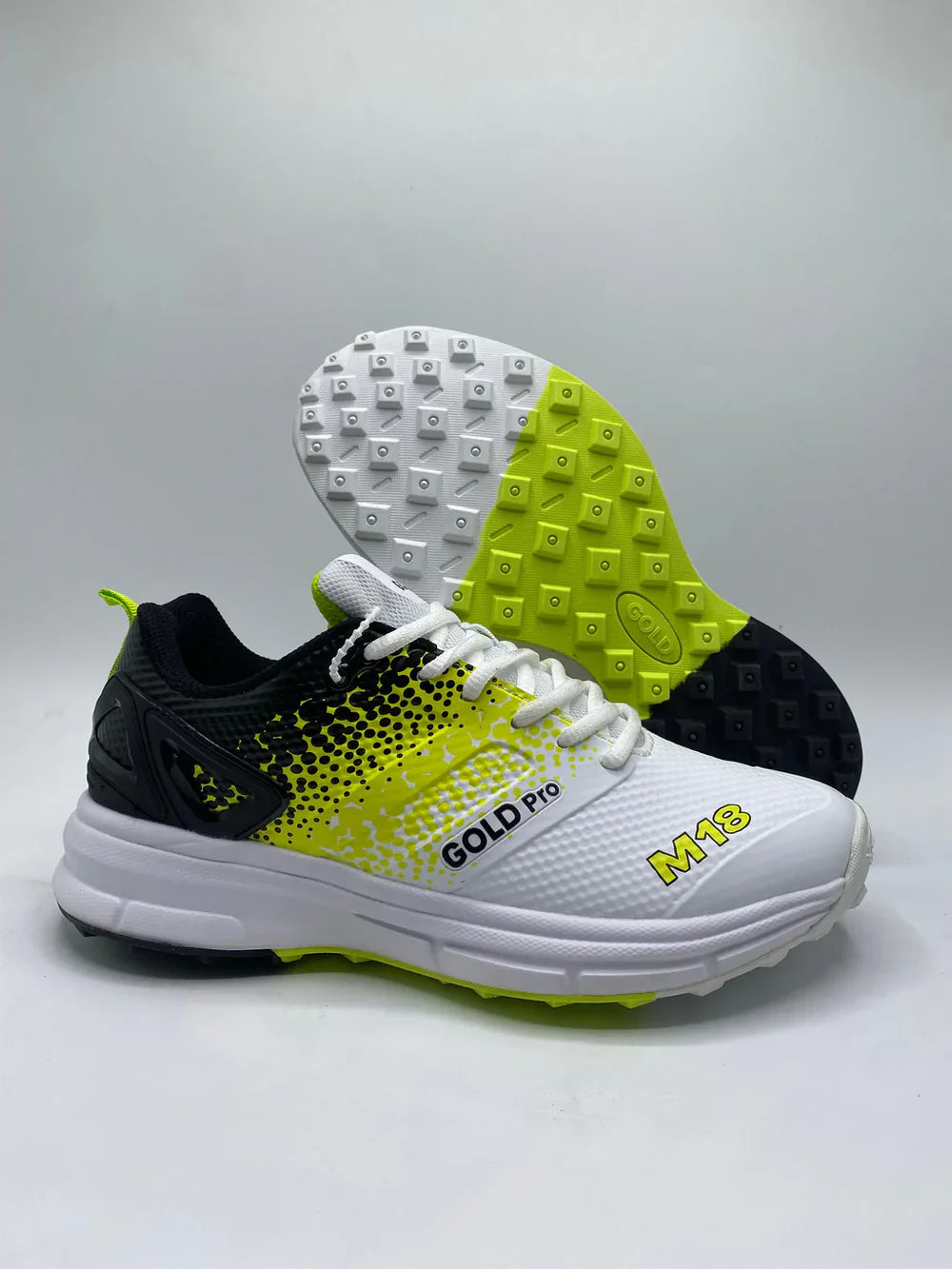 Gold Pro M18 Cricket Gripper Shoes White and Green