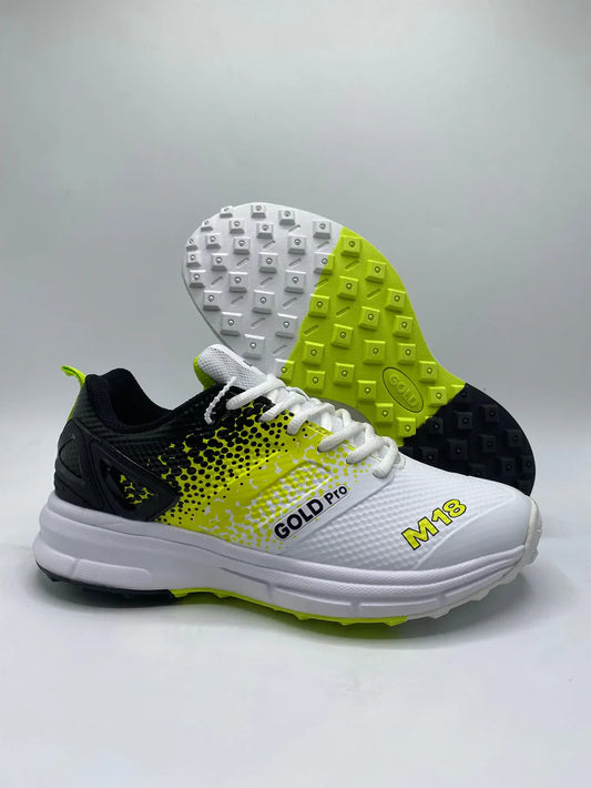 Gold Pro M18 Cricket Gripper Shoes White and Green