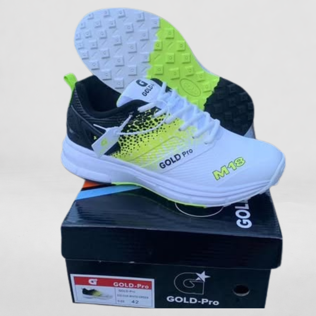 Gold Pro M18 Cricket Gripper Shoes White and Green