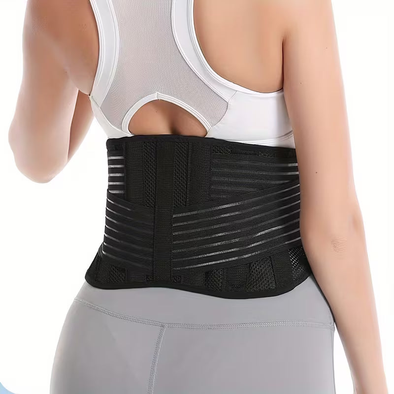 Breathable Mesh Lumbar Support Belt with Dual Adjustable Straps Lower Back Brace for Men and Women
