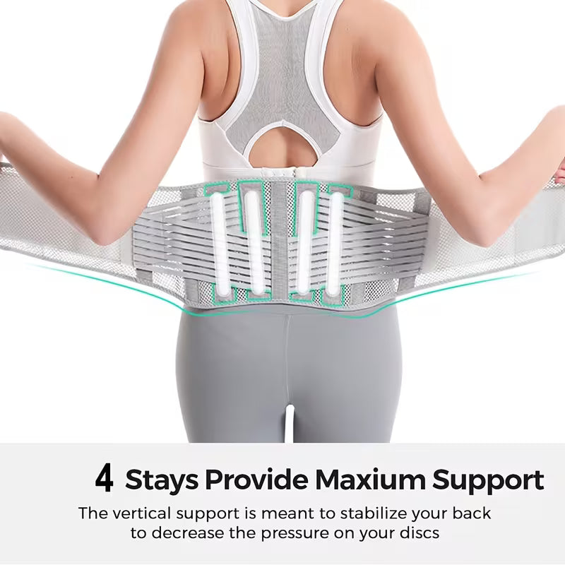 Breathable Mesh Lumbar Support Belt with Dual Adjustable Straps Lower Back Brace for Men and Women