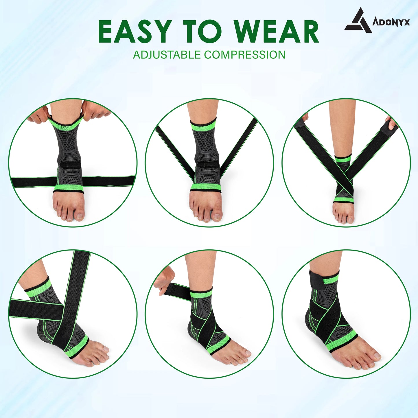 ADONYX Premium 3D Sport Ankle Brace Protector Compression Protection Guard  Pain Relief Ankle Support  (Green)