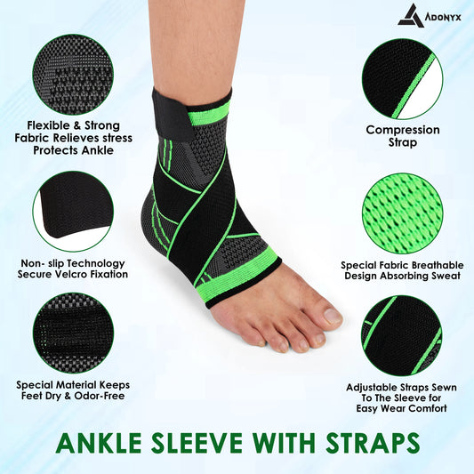 ADONYX Premium 3D Sport Ankle Brace Protector Compression Protection Guard  Pain Relief Ankle Support  (Green)
